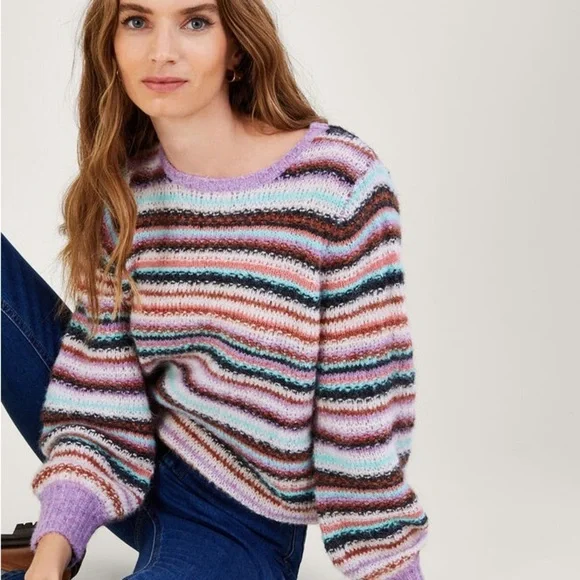 Anthropologie The Korner Striped Chunky Knit Sweater | Size S/M - Picture 2 of 13